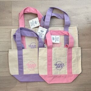 Trader Joe’s Pastel Canvas Tote Bag Set - Lavender and Pink